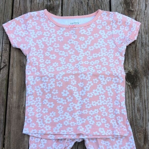 Carter's 3T Girls Coral Floral Short Sleeve And Long Pants Pajama Set - Picture 2 of 6